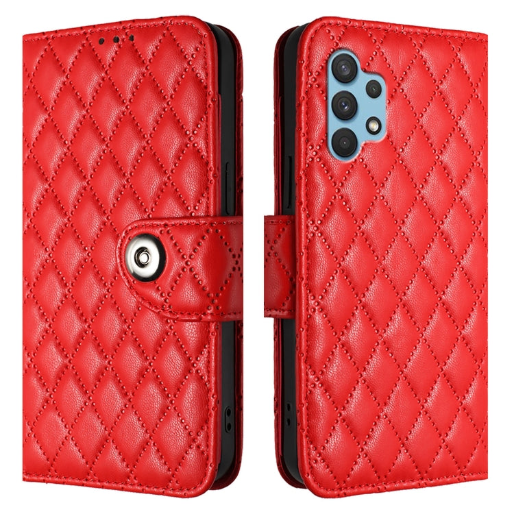 For Samsung Galaxy A32 4G Rhombic Texture Flip Leather Phone Case with Lanyard