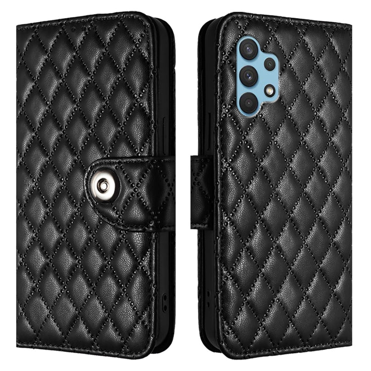 For Samsung Galaxy A32 4G Rhombic Texture Flip Leather Phone Case with Lanyard