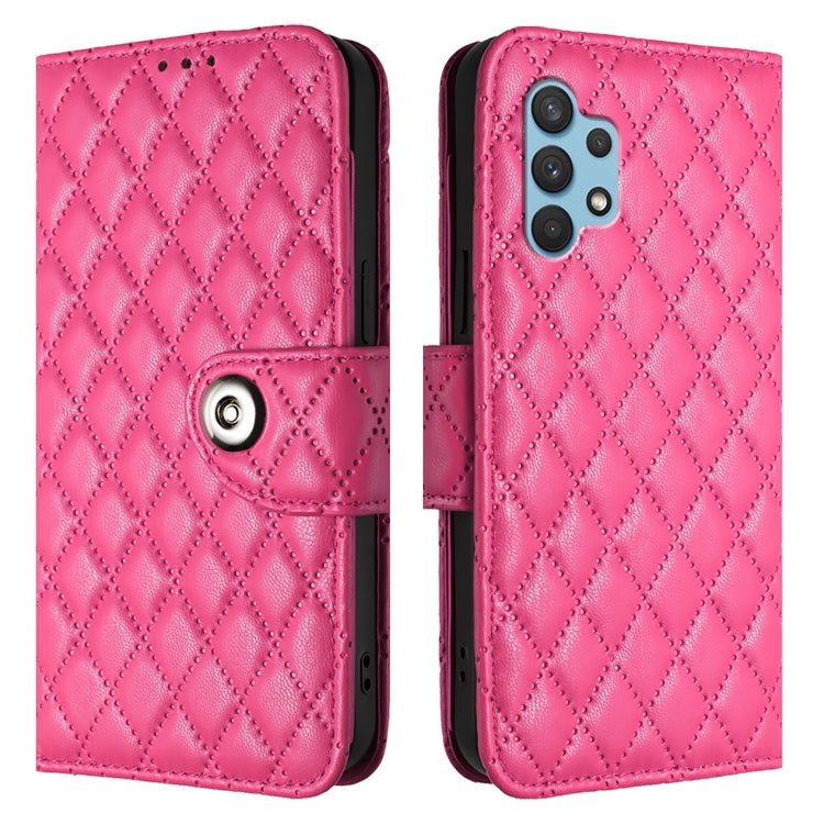 For Samsung Galaxy A32 4G Rhombic Texture Flip Leather Phone Case with Lanyard