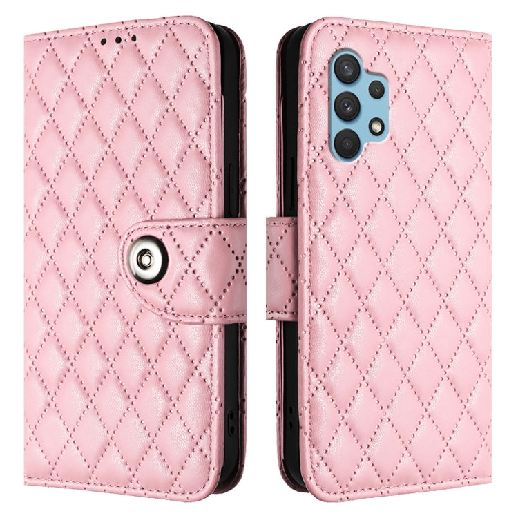 For Samsung Galaxy A32 4G Rhombic Texture Flip Leather Phone Case with Lanyard