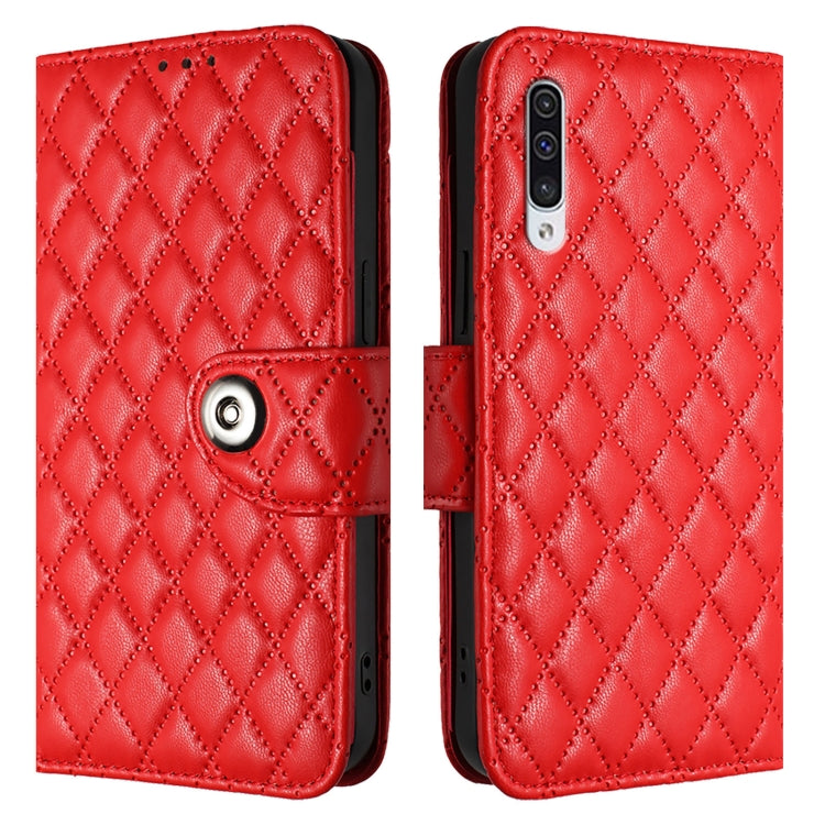 For Samsung Galaxy A50 / A30s / A50s Rhombic Texture Flip Leather Phone Case with Lanyard