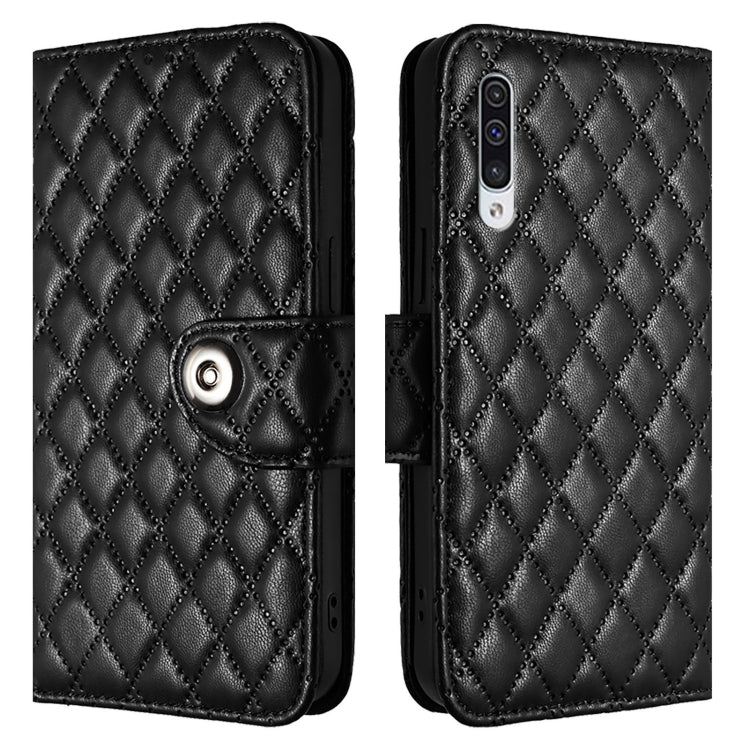 For Samsung Galaxy A50 / A30s / A50s Rhombic Texture Flip Leather Phone Case with Lanyard