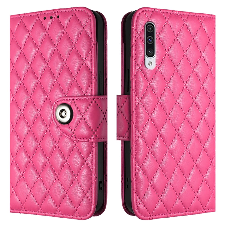 For Samsung Galaxy A50 / A30s / A50s Rhombic Texture Flip Leather Phone Case with Lanyard