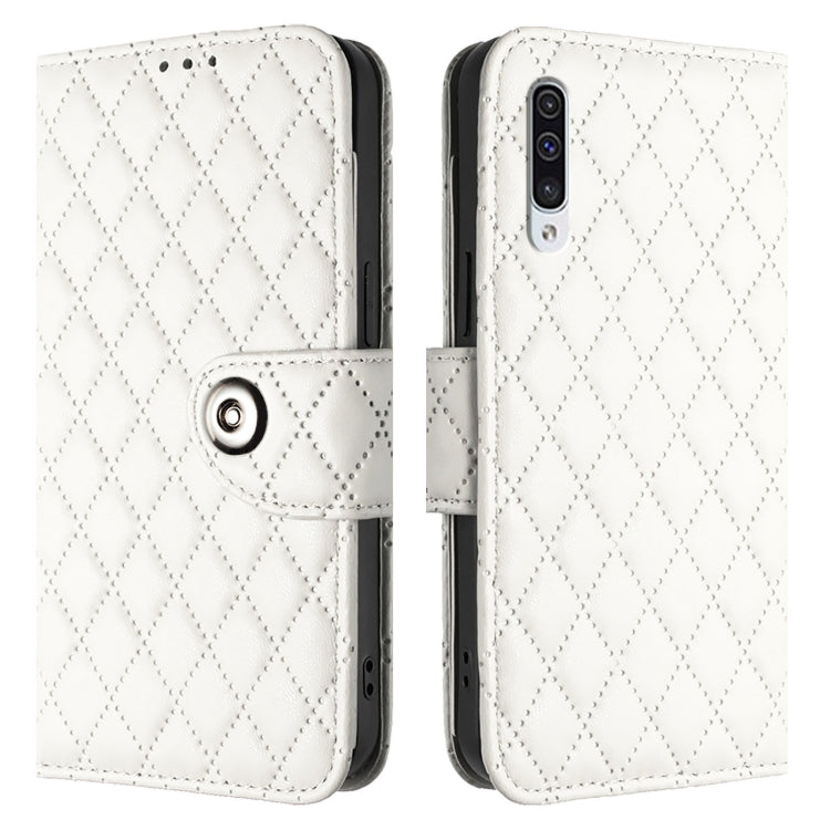 For Samsung Galaxy A50 / A30s / A50s Rhombic Texture Flip Leather Phone Case with Lanyard