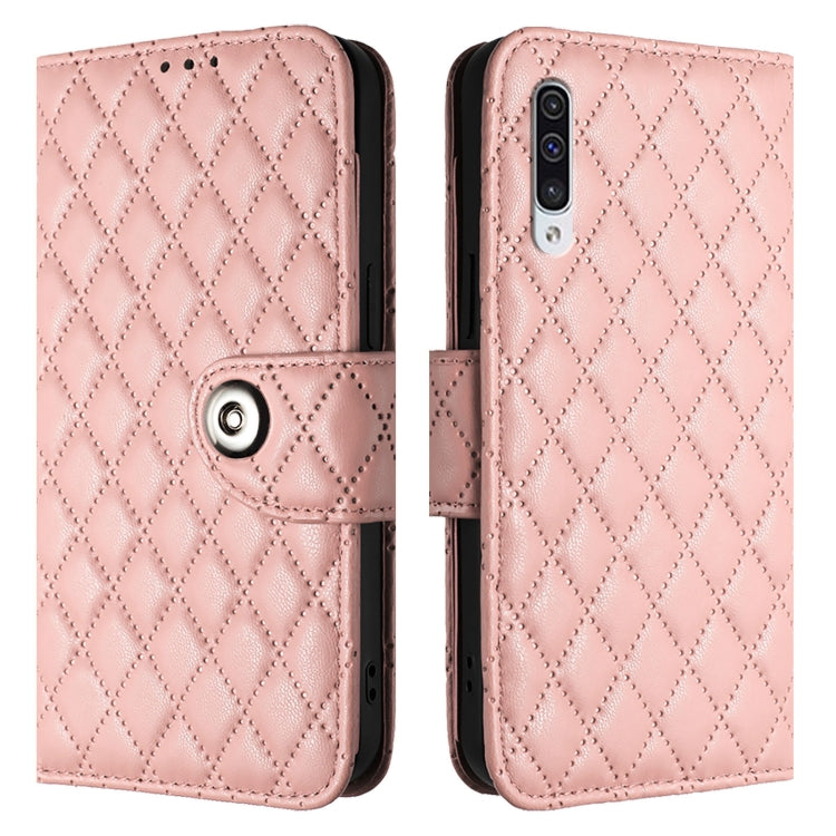 For Samsung Galaxy A50 / A30s / A50s Rhombic Texture Flip Leather Phone Case with Lanyard