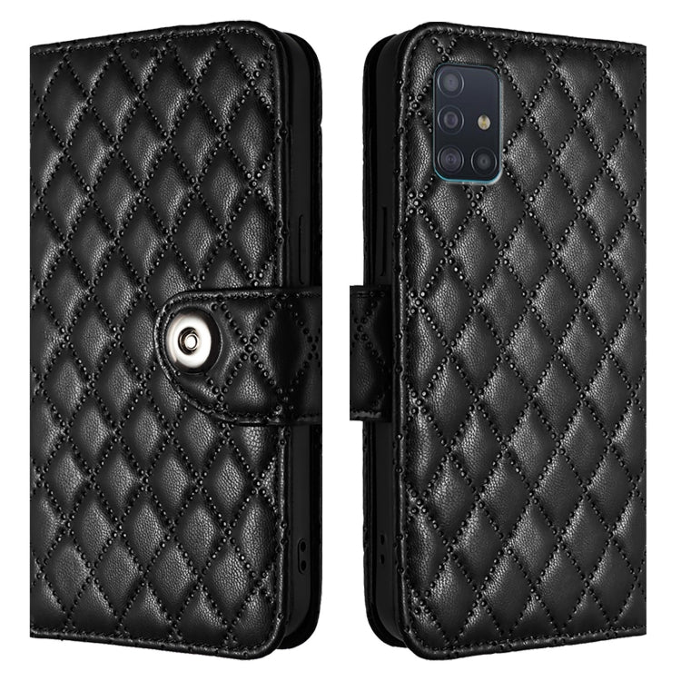 For Samsung Galaxy A51 5G Rhombic Texture Flip Leather Phone Case with Lanyard