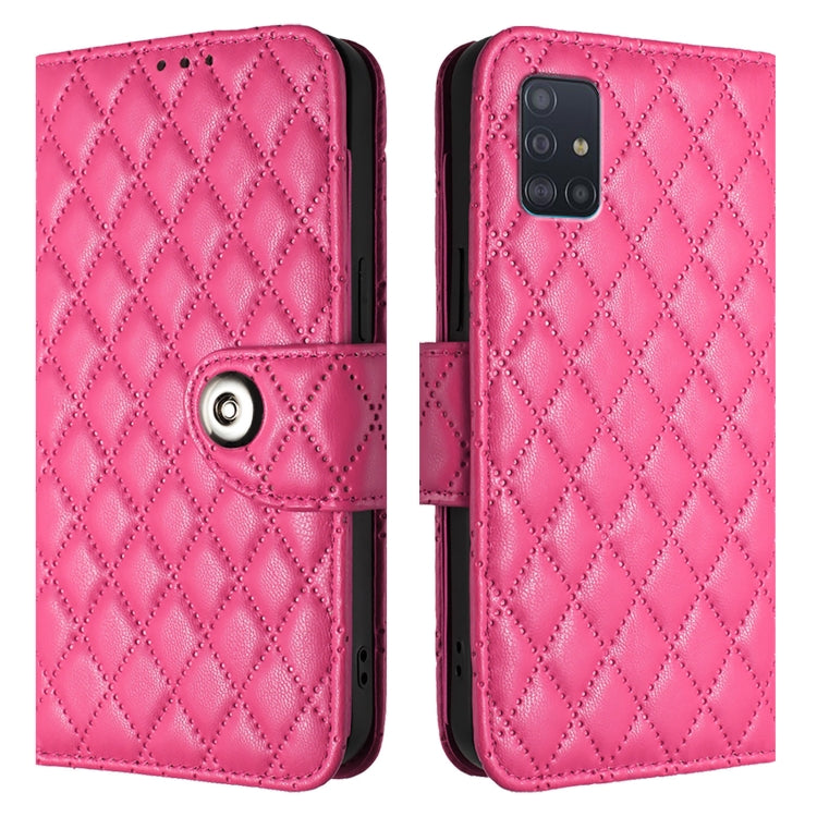For Samsung Galaxy A51 5G Rhombic Texture Flip Leather Phone Case with Lanyard