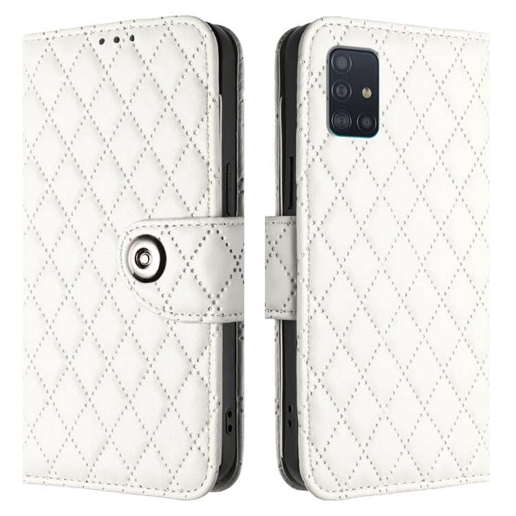 For Samsung Galaxy A51 5G Rhombic Texture Flip Leather Phone Case with Lanyard