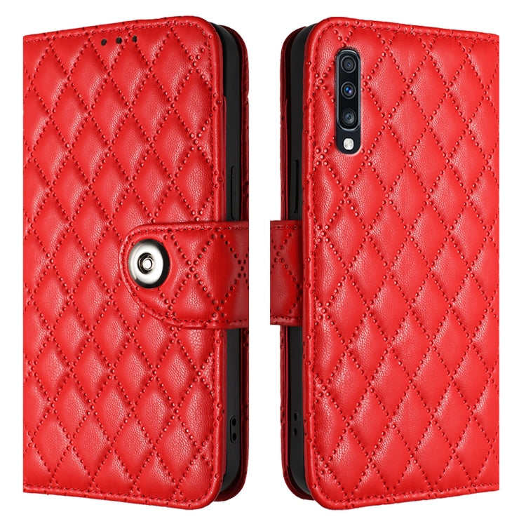 For Samsung Galaxy A70 / A70s Rhombic Texture Flip Leather Phone Case with Lanyard