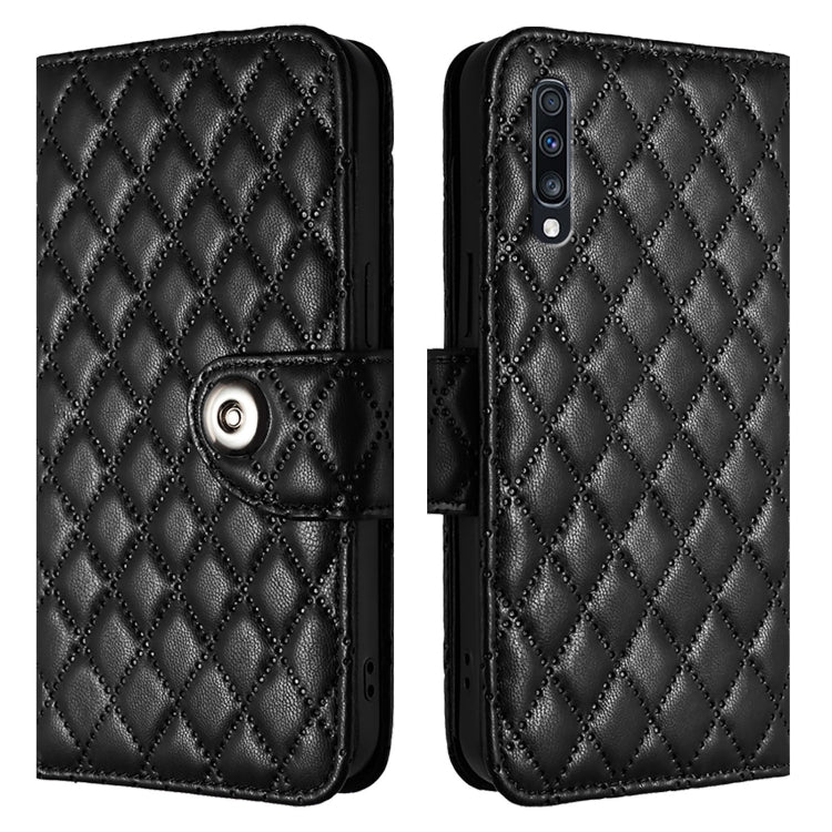 For Samsung Galaxy A70 / A70s Rhombic Texture Flip Leather Phone Case with Lanyard