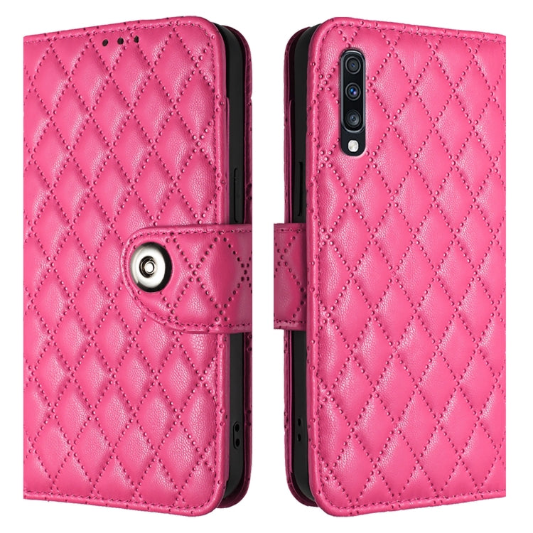 For Samsung Galaxy A70 / A70s Rhombic Texture Flip Leather Phone Case with Lanyard