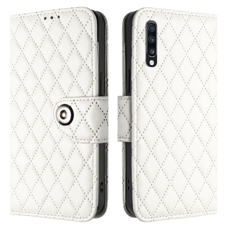 For Samsung Galaxy A70 / A70s Rhombic Texture Flip Leather Phone Case with Lanyard