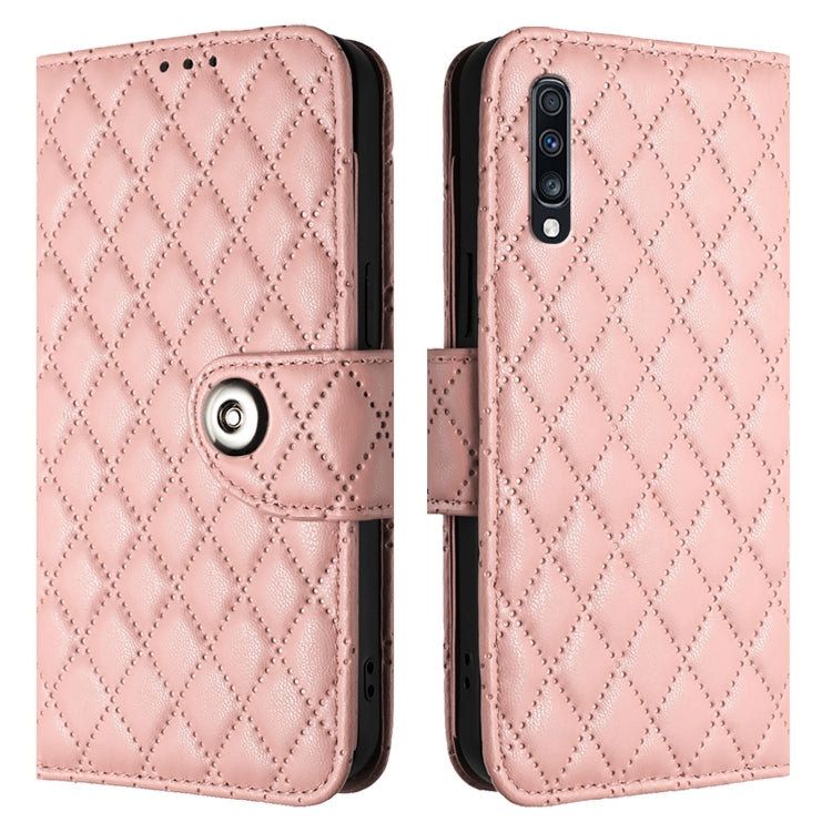 For Samsung Galaxy A70 / A70s Rhombic Texture Flip Leather Phone Case with Lanyard
