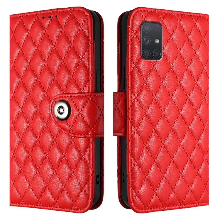For Samsung Galaxy A71 4G Rhombic Texture Flip Leather Phone Case with Lanyard