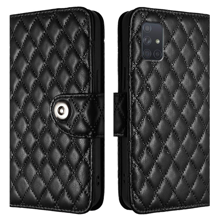 For Samsung Galaxy A71 4G Rhombic Texture Flip Leather Phone Case with Lanyard