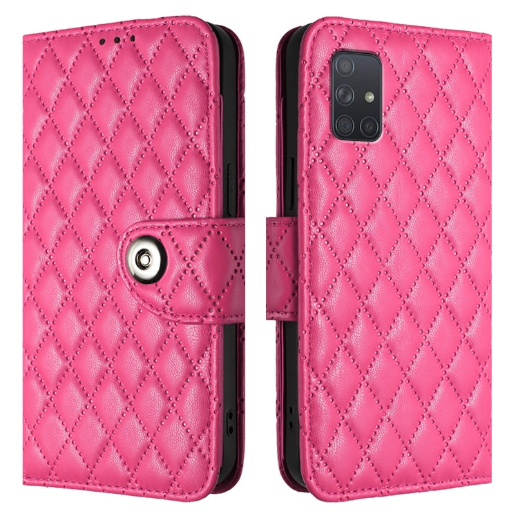 For Samsung Galaxy A71 4G Rhombic Texture Flip Leather Phone Case with Lanyard