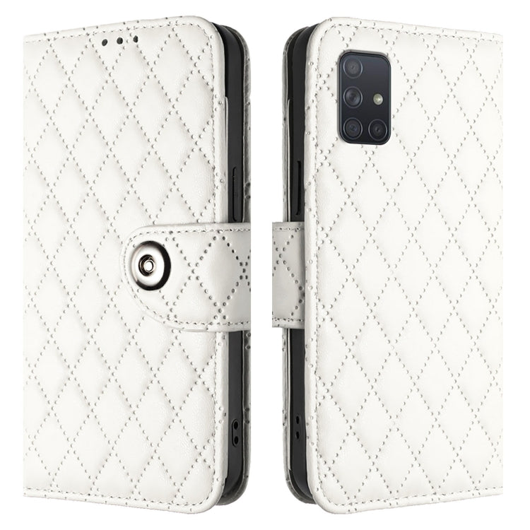 For Samsung Galaxy A71 4G Rhombic Texture Flip Leather Phone Case with Lanyard
