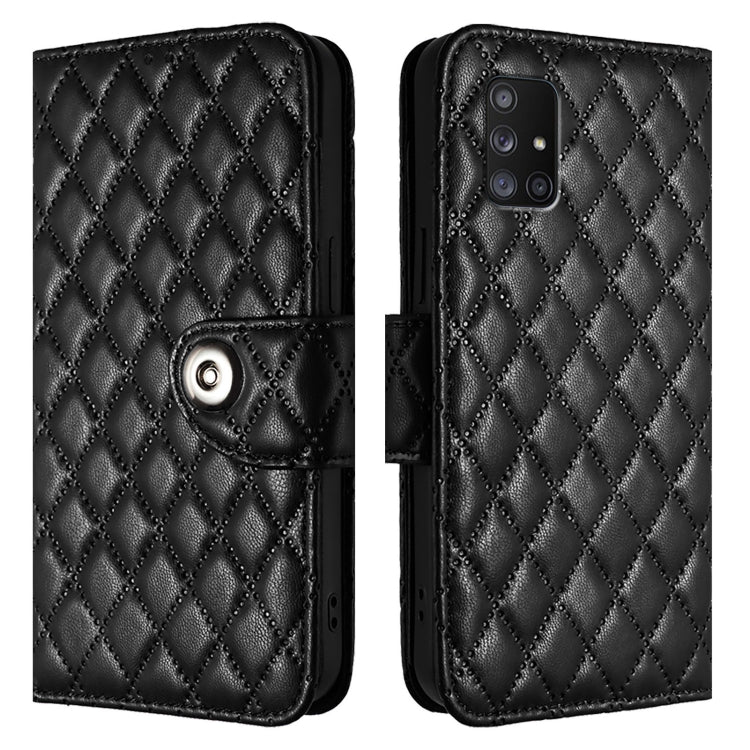 For Samsung Galaxy A71 5G Rhombic Texture Flip Leather Phone Case with Lanyard