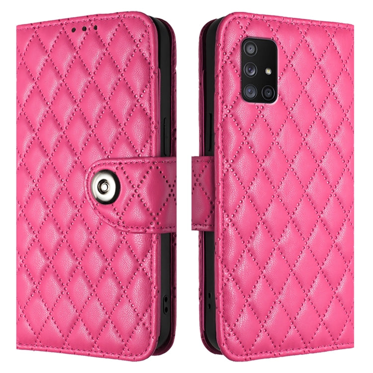 For Samsung Galaxy A71 5G Rhombic Texture Flip Leather Phone Case with Lanyard