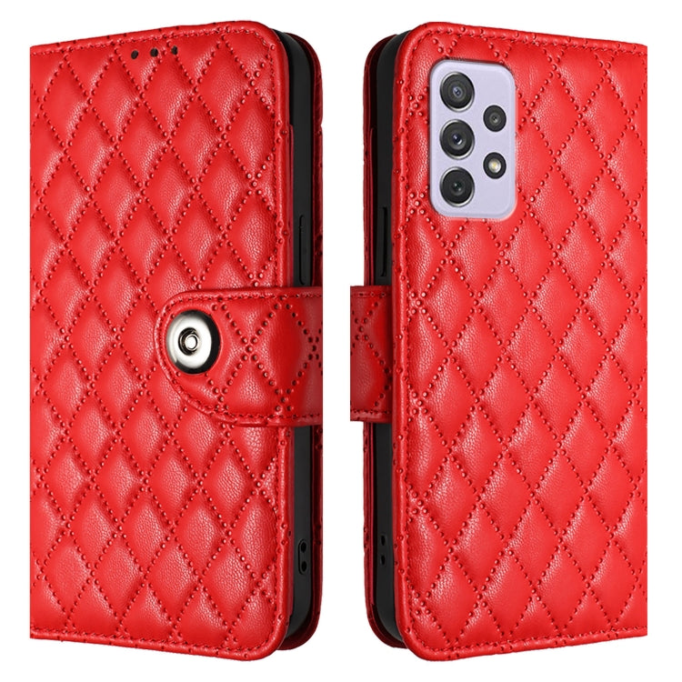 For Samsung Galaxy A72 4G / 5G Rhombic Texture Flip Leather Phone Case with Lanyard