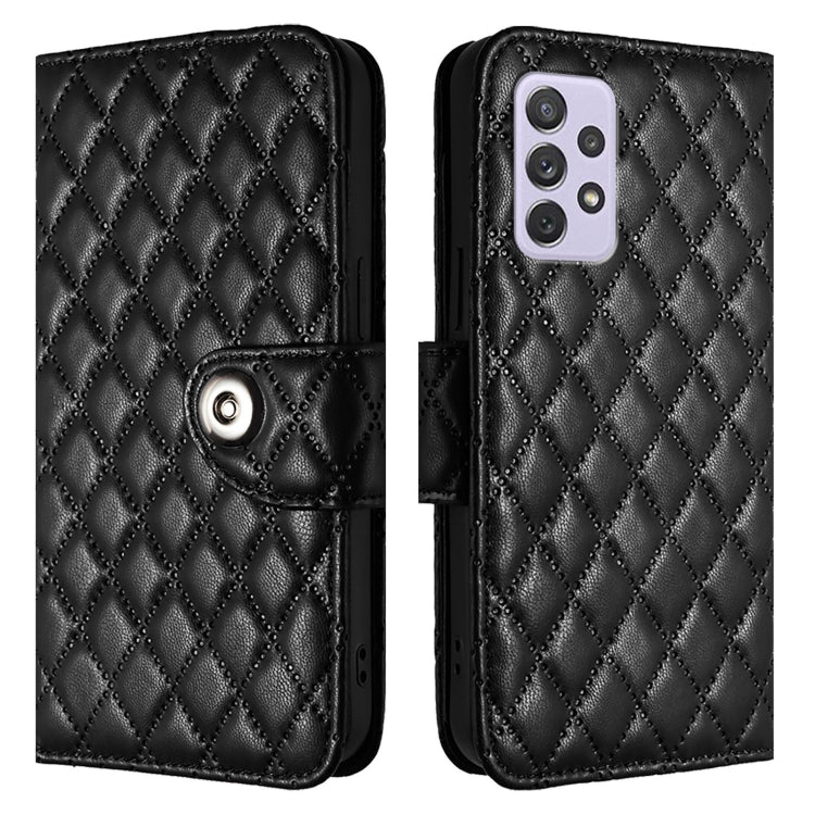 For Samsung Galaxy A72 4G / 5G Rhombic Texture Flip Leather Phone Case with Lanyard