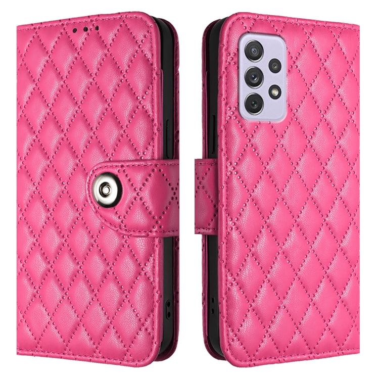 For Samsung Galaxy A72 4G / 5G Rhombic Texture Flip Leather Phone Case with Lanyard