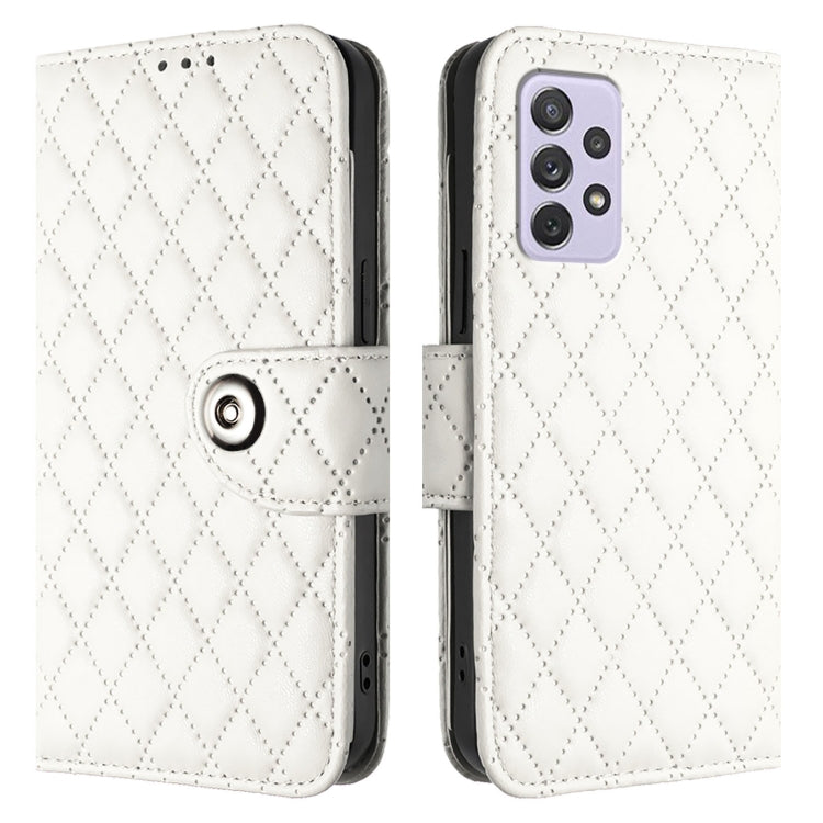 For Samsung Galaxy A72 4G / 5G Rhombic Texture Flip Leather Phone Case with Lanyard