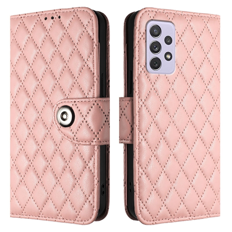 For Samsung Galaxy A72 4G / 5G Rhombic Texture Flip Leather Phone Case with Lanyard