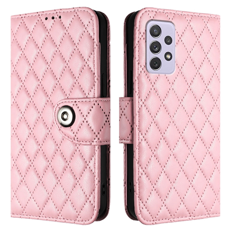 For Samsung Galaxy A72 4G / 5G Rhombic Texture Flip Leather Phone Case with Lanyard
