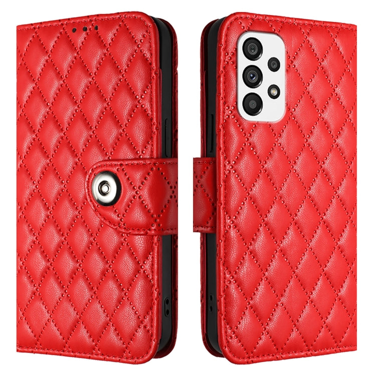 For Samsung Galaxy A73 5G Rhombic Texture Flip Leather Phone Case with Lanyard