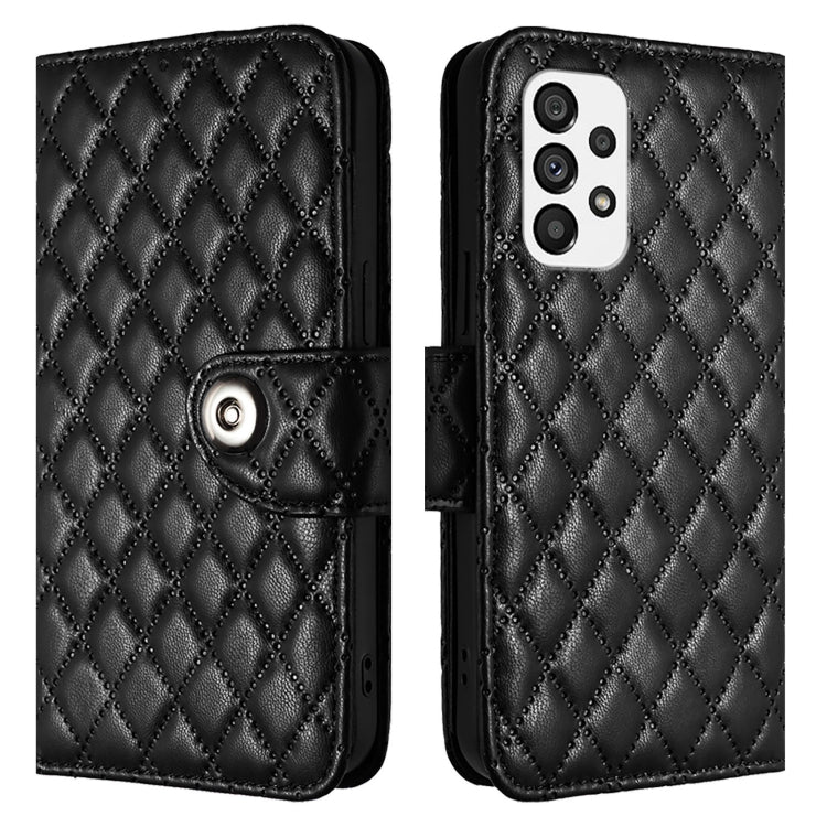 For Samsung Galaxy A73 5G Rhombic Texture Flip Leather Phone Case with Lanyard