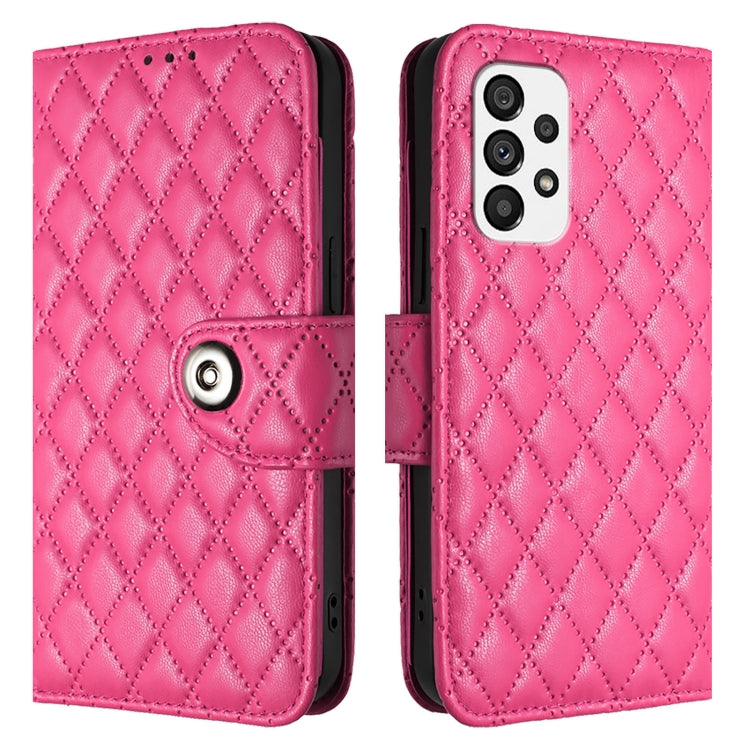 For Samsung Galaxy A73 5G Rhombic Texture Flip Leather Phone Case with Lanyard