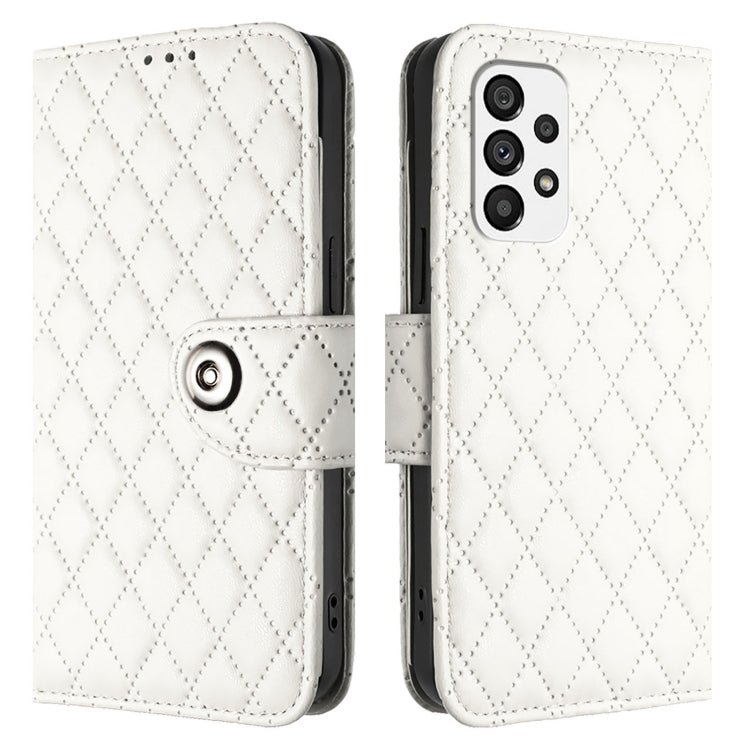 For Samsung Galaxy A73 5G Rhombic Texture Flip Leather Phone Case with Lanyard