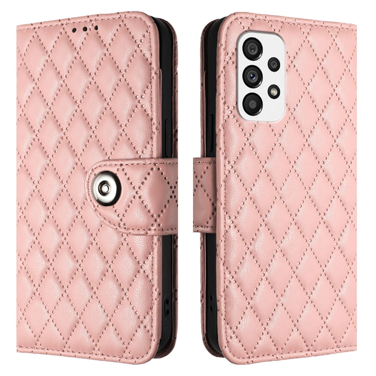 For Samsung Galaxy A73 5G Rhombic Texture Flip Leather Phone Case with Lanyard