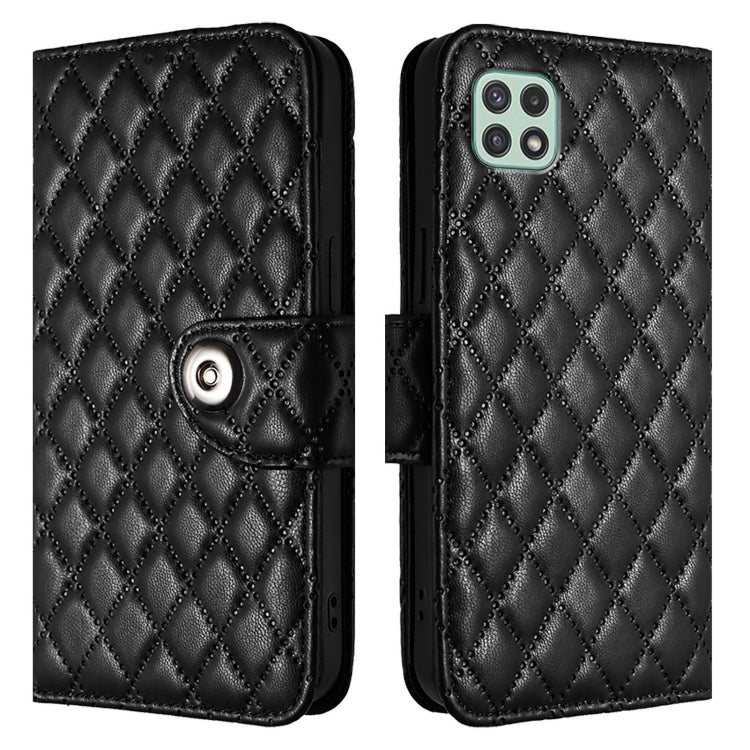 For Samsung Galaxy F42 5G Rhombic Texture Flip Leather Phone Case with Lanyard