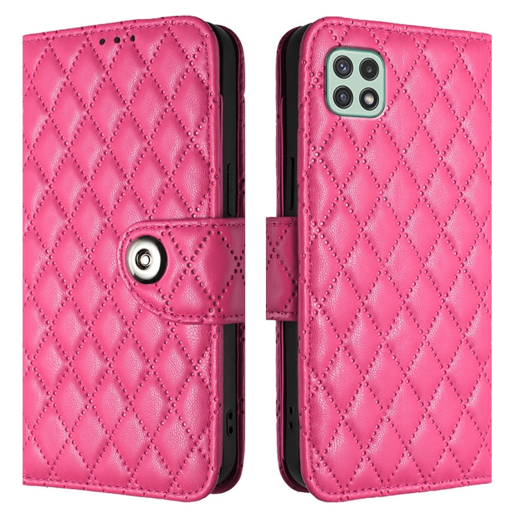 For Samsung Galaxy F42 5G Rhombic Texture Flip Leather Phone Case with Lanyard