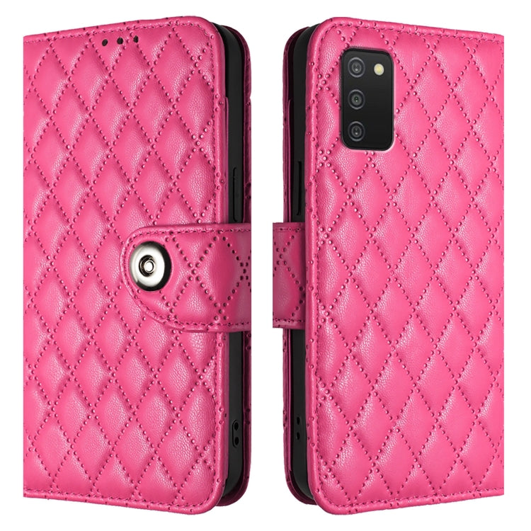 For Samsung Galaxy A03s 164mm Rhombic Texture Flip Leather Phone Case with Lanyard