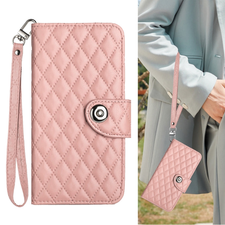 For Samsung Galaxy A16 5G Rhombic Texture Flip Leather Phone Case with Lanyard