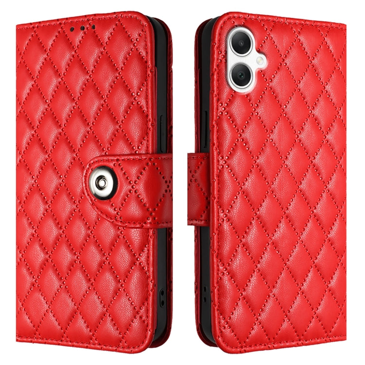 For Samsung Galaxy A06 4G Rhombic Texture Flip Leather Phone Case with Lanyard