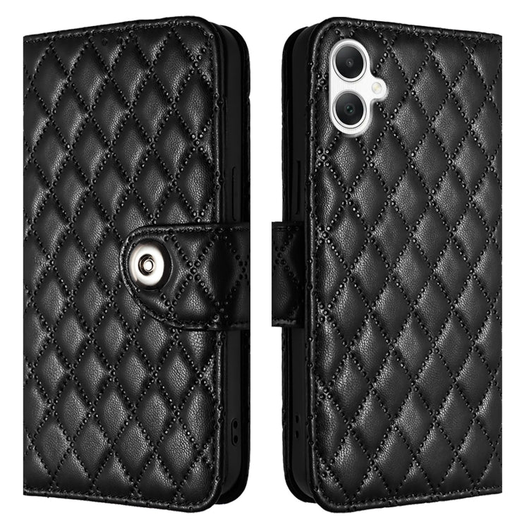 For Samsung Galaxy A06 4G Rhombic Texture Flip Leather Phone Case with Lanyard