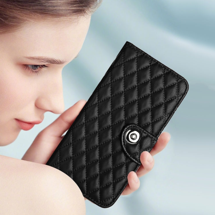 For Samsung Galaxy A06 4G Rhombic Texture Flip Leather Phone Case with Lanyard