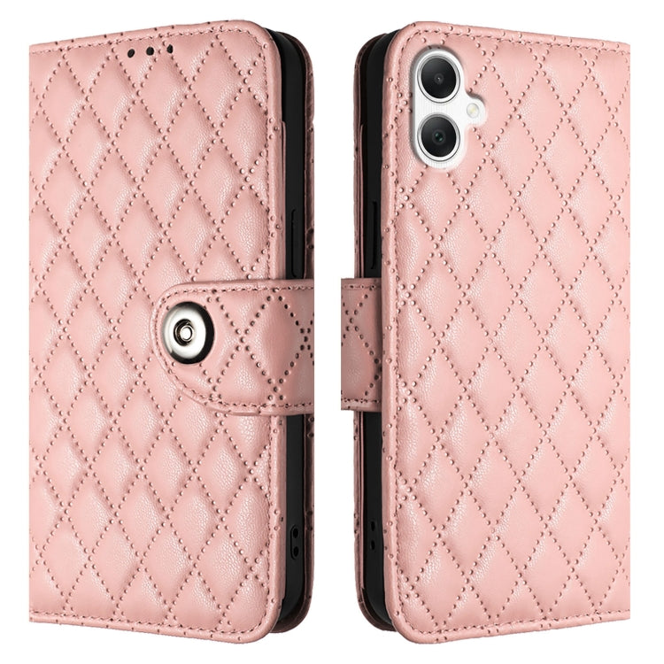 For Samsung Galaxy A06 4G Rhombic Texture Flip Leather Phone Case with Lanyard