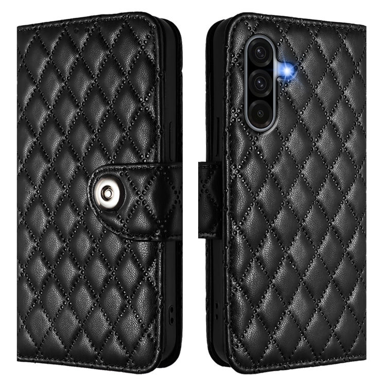 For Samsung Galaxy A56 5G Rhombic Texture Flip Leather Phone Case with Lanyard