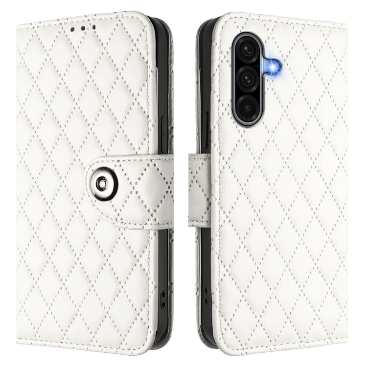 For Samsung Galaxy A56 5G Rhombic Texture Flip Leather Phone Case with Lanyard