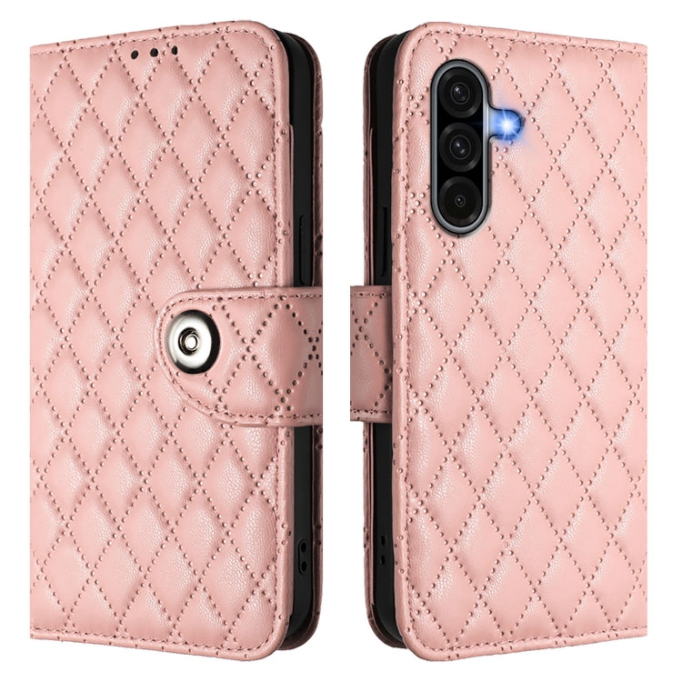 For Samsung Galaxy A56 5G Rhombic Texture Flip Leather Phone Case with Lanyard
