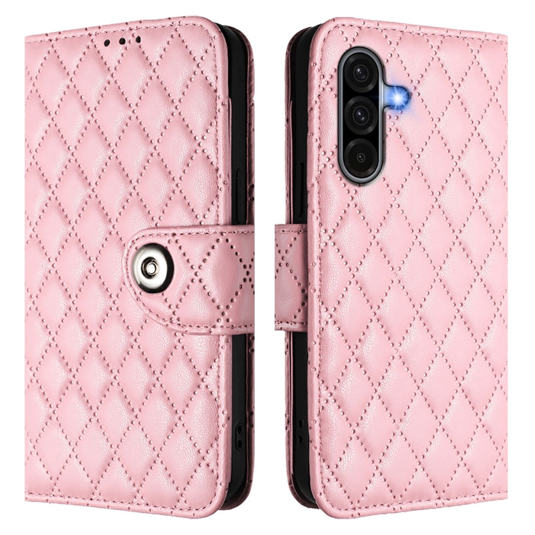 For Samsung Galaxy A56 5G Rhombic Texture Flip Leather Phone Case with Lanyard