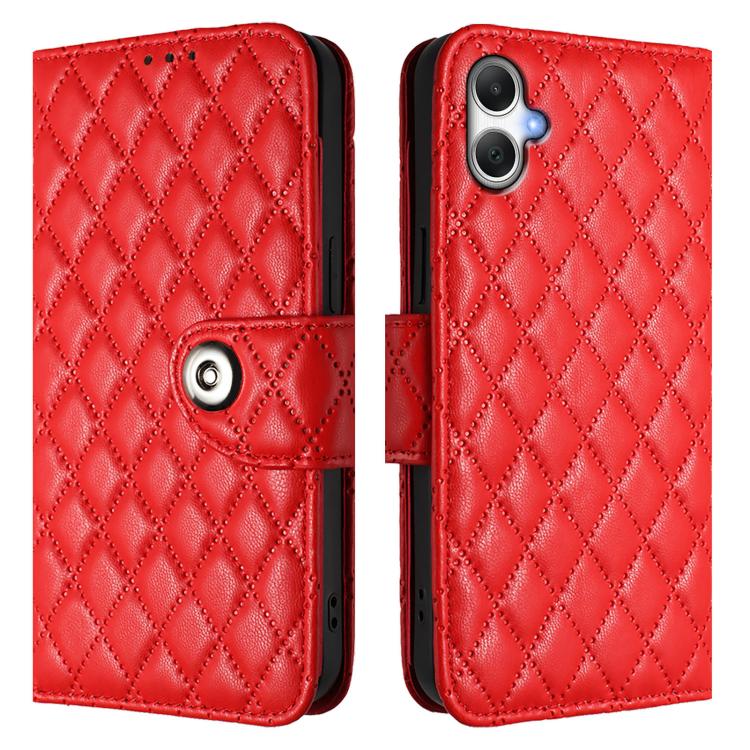 For Samsung Galaxy A07 4G Rhombic Texture Flip Leather Phone Case with Lanyard