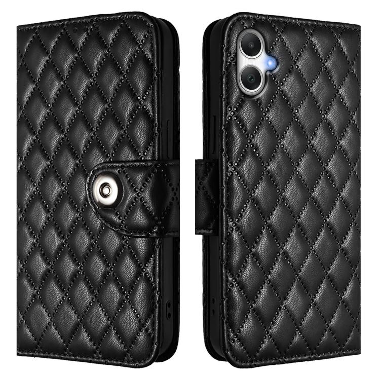 For Samsung Galaxy A07 4G Rhombic Texture Flip Leather Phone Case with Lanyard