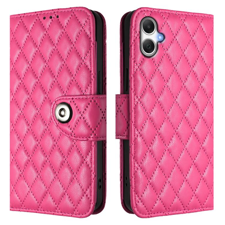 For Samsung Galaxy A07 4G Rhombic Texture Flip Leather Phone Case with Lanyard