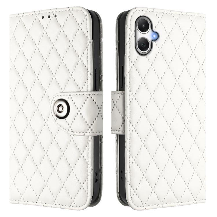 For Samsung Galaxy A07 4G Rhombic Texture Flip Leather Phone Case with Lanyard